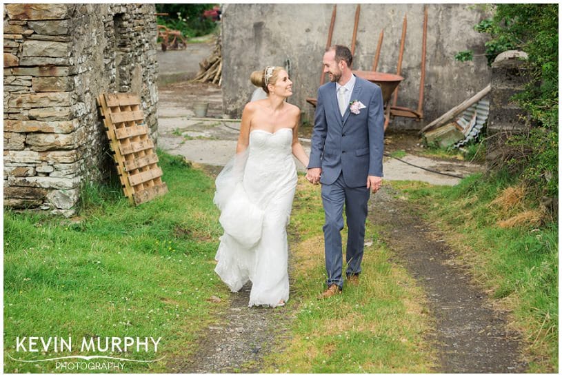 bride and groom on farm