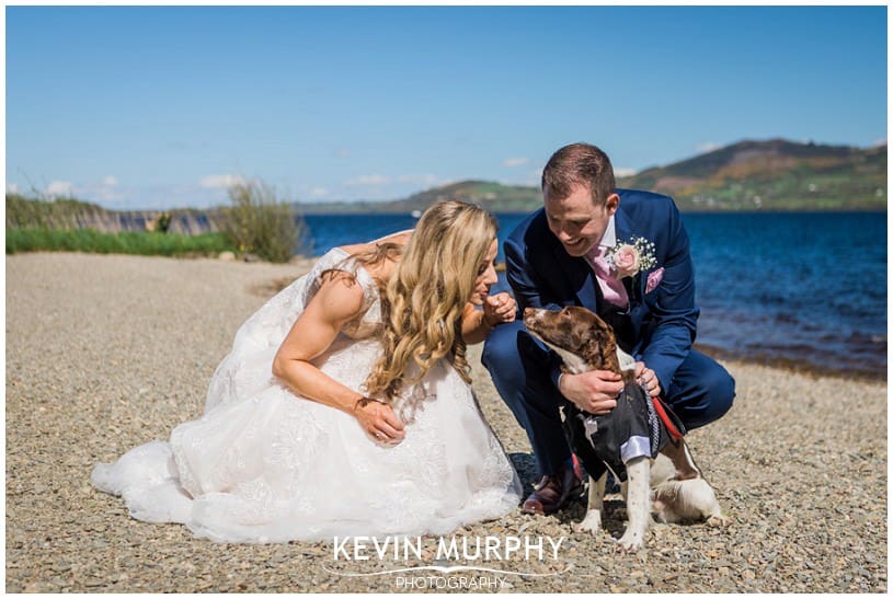 bride and groom and their dog